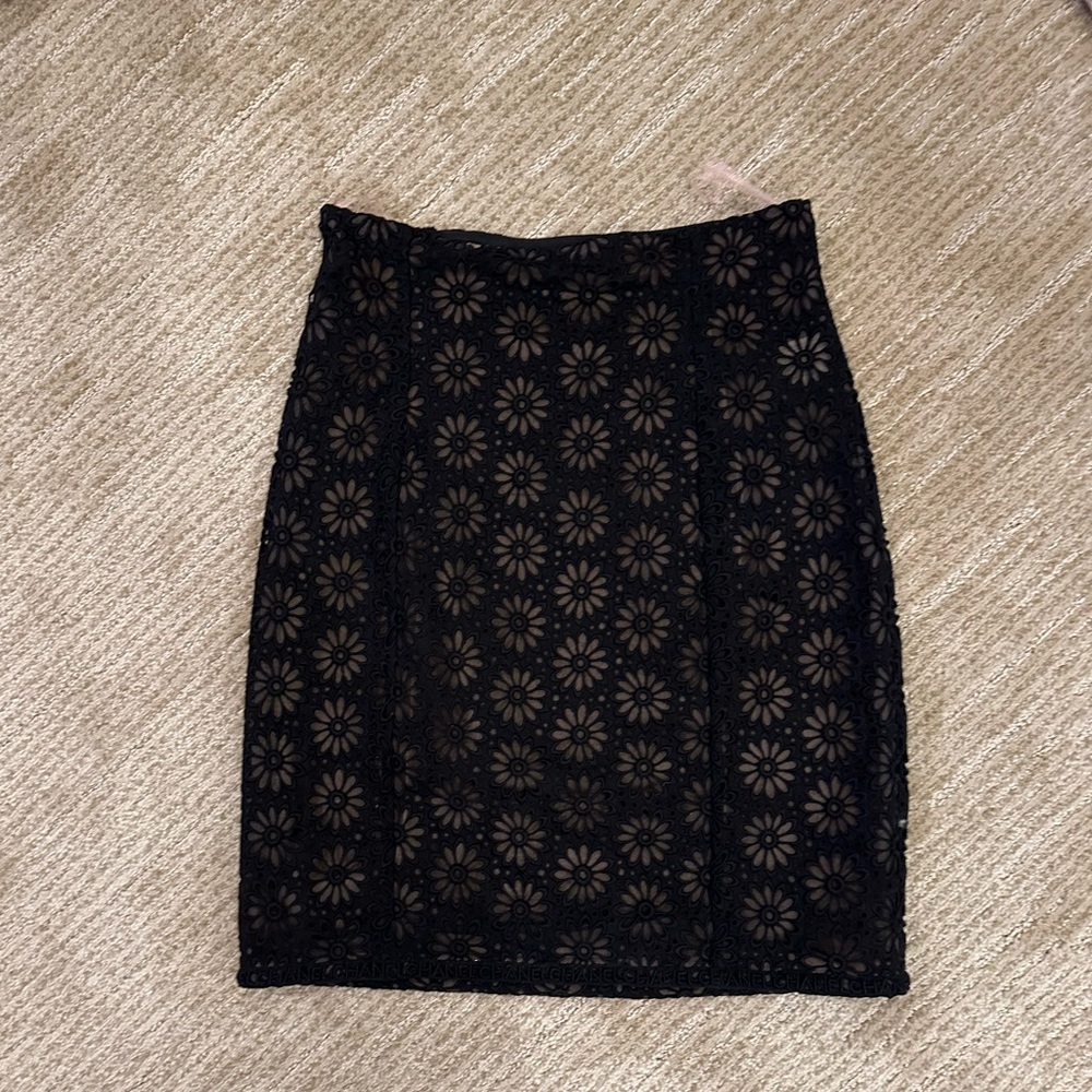 Chanel mini skirt nude with black crochet overlay. Never worn